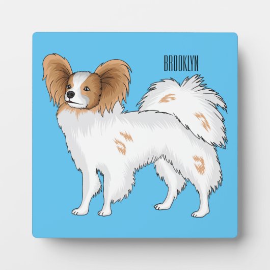 パピヨン犬の漫画イラストレーション フォトプラーク (正面)