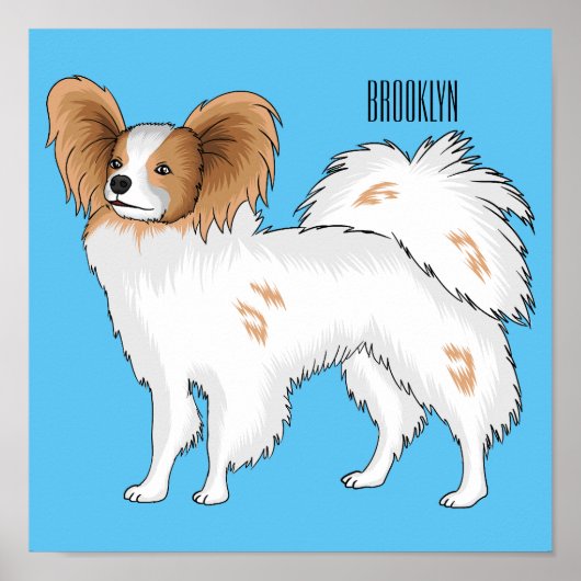 パピヨン犬の漫画イラストレーション ポスター (正面)