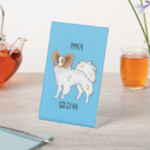 パピヨン犬の漫画イラストレーション 台座サイン (インサイチュ)