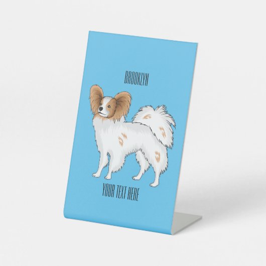 パピヨン犬の漫画イラストレーション 台座サイン (正面)