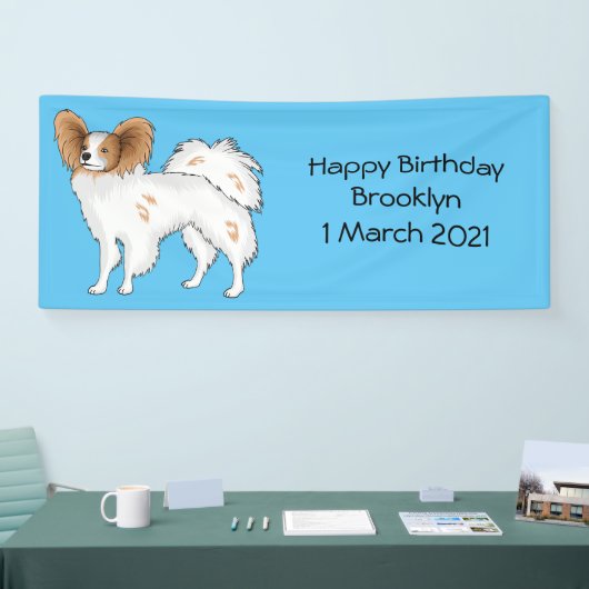 パピヨン犬の漫画イラストレーション 横断幕 (トレードショー)