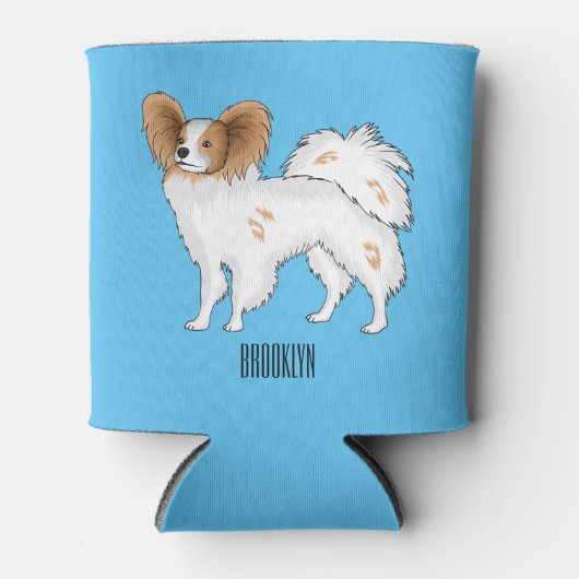 パピヨン犬の漫画イラストレーション 缶クーラー (正面)