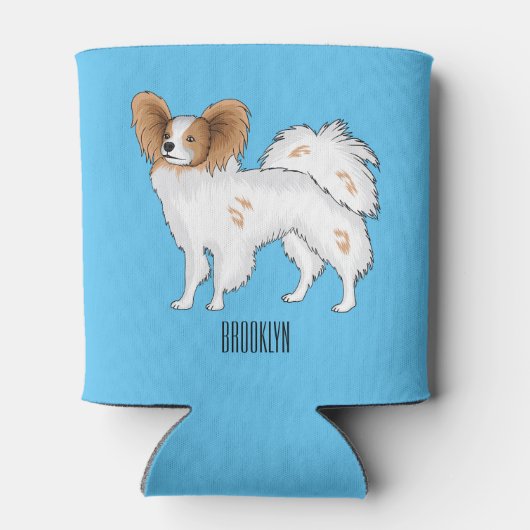 パピヨン犬の漫画イラストレーション 缶クーラー (裏面)