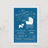 パピヨン犬の赤ちゃんシャワーブルーボーイ 招待状 (正面/裏面)