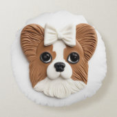 パピヨン犬の3Dデザイン ラウンドクッション (裏面)