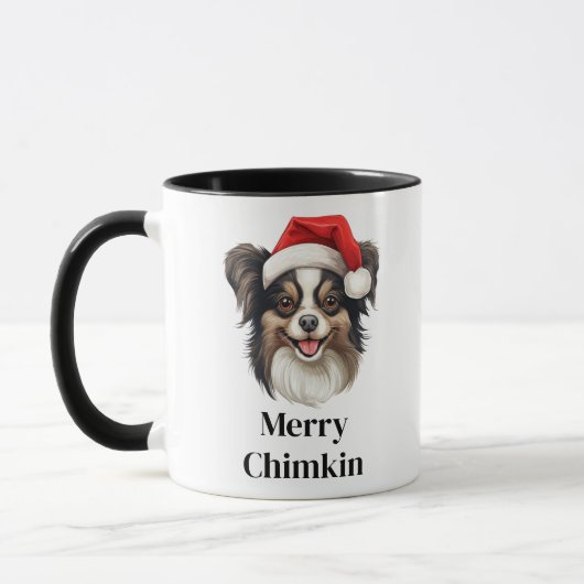 パピヨン犬サンタ帽子 クリスマス マグカップ (左)