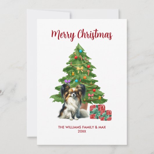 パピヨン犬ファミリークリスマス シーズンカード (正面)