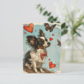 パピヨン犬ヴィンテージバレンタインデー ポストカード (スタンド正面)