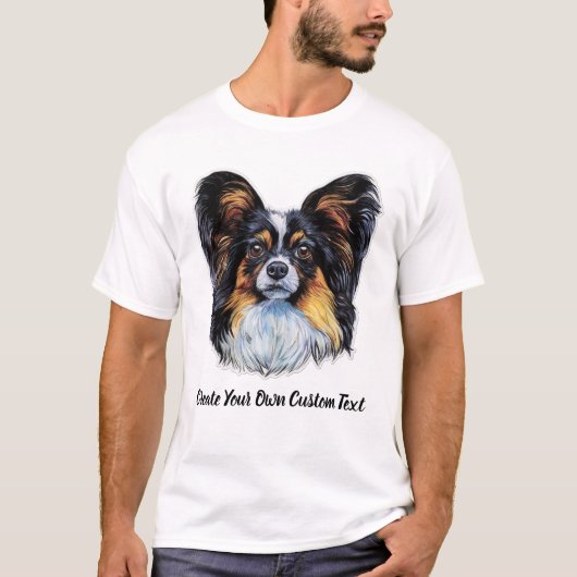 パピヨン犬 オーダーメイドカスタムテキスト Tシャツ (正面)