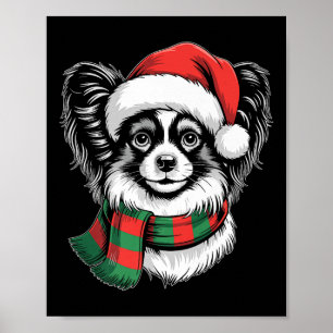 パピヨン犬 クリスマス サンタ帽子 マフラー クリスマスコスチューム ポスター