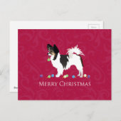 パピヨン玩具犬がクリスマスシルエットを育てる シーズンポストカード (正面/裏面)