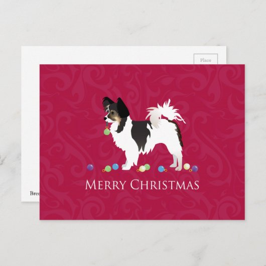 パピヨン玩具犬がクリスマスシルエットを育てる シーズンポストカード (正面/裏面)