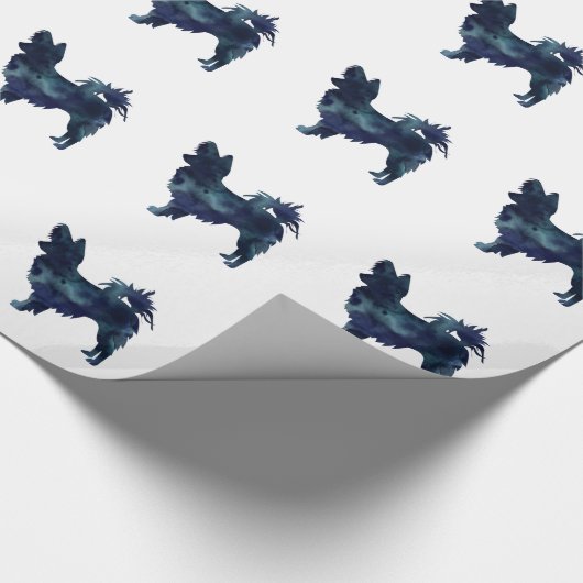 パピヨン黒水色シルエット ラッピングペーパー (角)