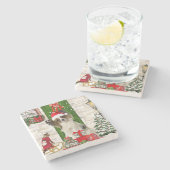 パピヨン・ドッグ・クリスマス ストーンコースター (横)