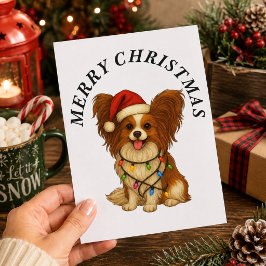 パピヨン メリークリスマス サンタ帽子 犬 シーズンポストカード
