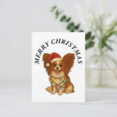 パピヨン メリークリスマス サンタ帽子 犬 シーズンポストカード (スタンド正面)