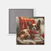 パピヨン 犬 クリスマス フェスティブ マグネット (正面/裏面)