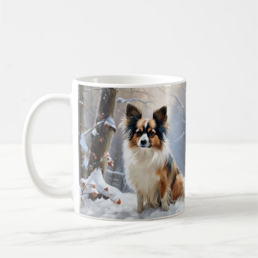 パピヨン 雪の降るクリスマス コーヒーマグカップ (左)