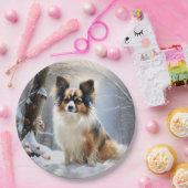 パピヨン+雪の降るクリスマス ペーパープレート (パーティー)