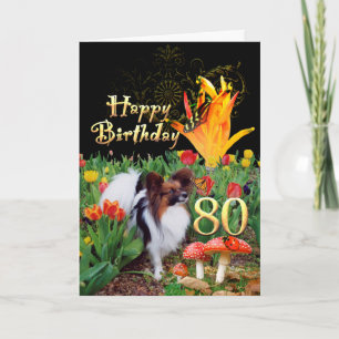 パピリオンドッグがハッピー80誕生日チョウを産む カード