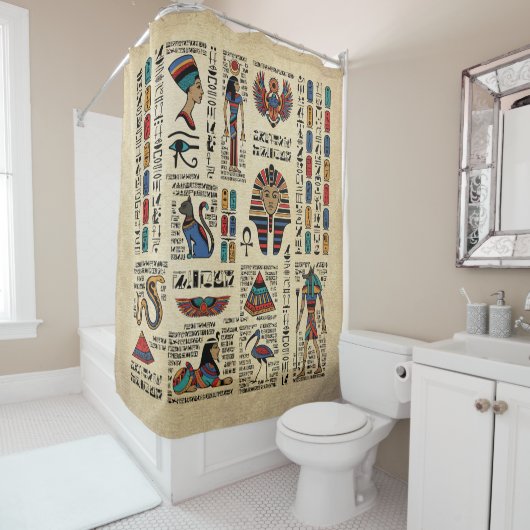 パピルスのエジプトの絵文字と神 シャワーカーテン (インサイチュ)