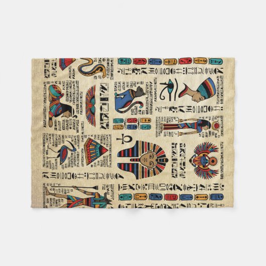 パピルスのエジプトの絵文字と神 フリースブランケット (正面(横))