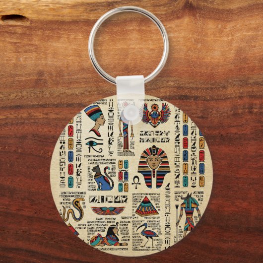 パピルスのエジプトの象形文字と神 キーホルダー (正面)