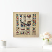 パピルスのエジプトの象形文字と神 スクエア壁時計 (ホーム)