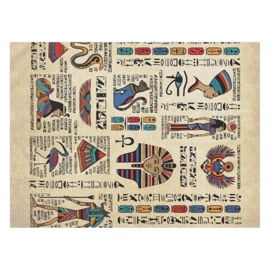 パピルスのエジプトの象形文字と神 テーブルクロス (正面(横))