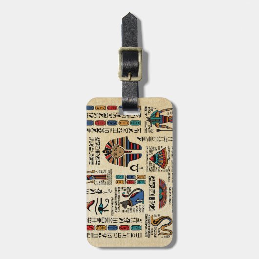 パピルスのエジプトの象形文字と神 ラゲッジタグ (正面縦)