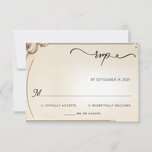 パピルスヴィンテージレトロヴェルムオーバーレイ結婚ズ 出欠カード (正面)