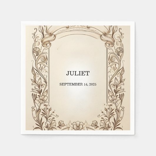 パピルス ヴィンテージ ヴェラムオーバーレイ ブライダルシャワー スタンダードカクテルナプキン (正面)