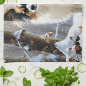 パピロンは雪のクリスマスを許す キッチンタオル (折り畳み)