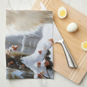 パピロンは雪のクリスマスを許す キッチンタオル (四つ折り)