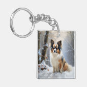 パピロンは雪のクリスマスを許す キーホルダー (正面左)