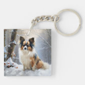 パピロンは雪のクリスマスを許す キーホルダー (裏面)