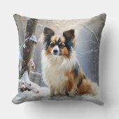 パピロンは雪のクリスマスを許す クッション (正面)