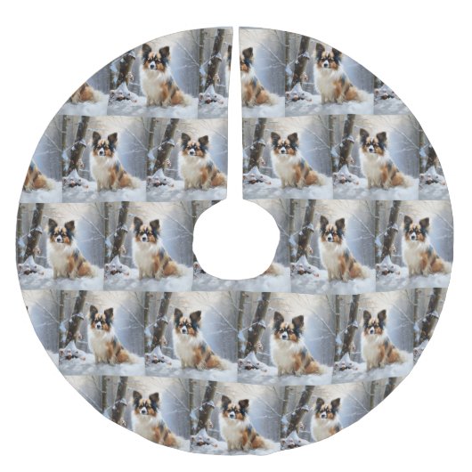 パピロンは雪のクリスマスを許す ブラッシュドポリエステルツリースカート (正面)