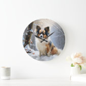 パピロンは雪のクリスマスを許す ラージ壁時計 (ホーム)