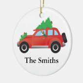 パピロンまたは長い髪のチーのクリスマスカーを運転 セラミックオーナメント (左)