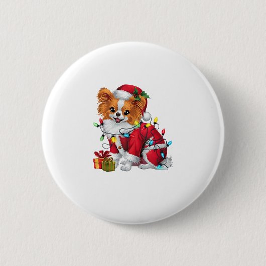 パピロンクリスマス照明サンタパピロンドッグクリスマ 缶バッジ (正面)