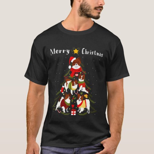 パピロンコンチネンタルトイスパニエル犬クリスマスツリーXm Tシャツ (正面)