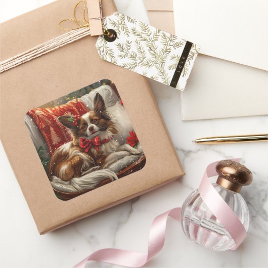パピロンドッグクリスマスフェスティバル スクエアシール (ギフト)