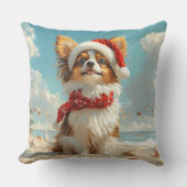 パピロンドッグクリスマスヴィンテージビーチ クッション (正面)