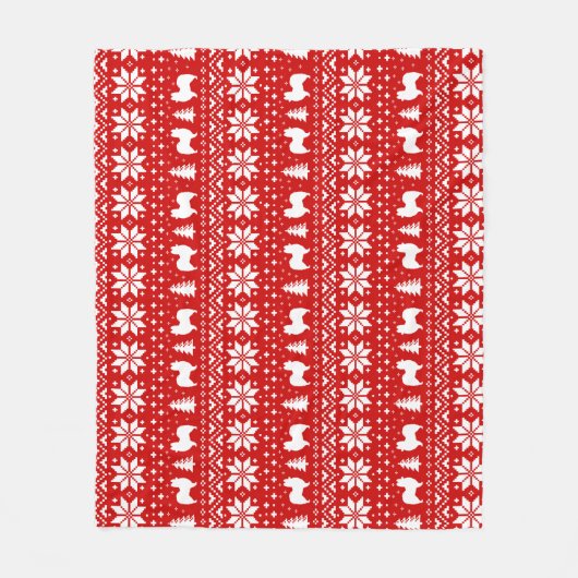 パピロンドッグシルエットクリスマスのホリデーパターン フリースブランケット (正面)