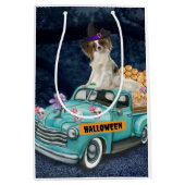 パピロンドッグハロウィーントラック怖い夜 ミディアムペーパーバッグ (正面)