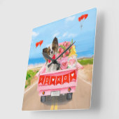 パピロンドッグバレンタインデートラックハート スクエア壁時計 (傾斜)