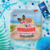 パピロンドッグバレンタインデートラックハート ペーパープレート (パーティー)