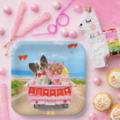 パピロンドッグバレンタインデートラックハート ペーパープレート (パーティー)