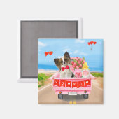 パピロンドッグバレンタインデートラックハート マグネット (正面/裏面)